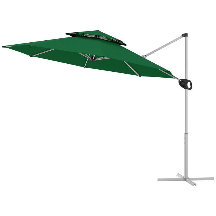 10FT Dark Green Cantilever Umbrella with 360° Rotation