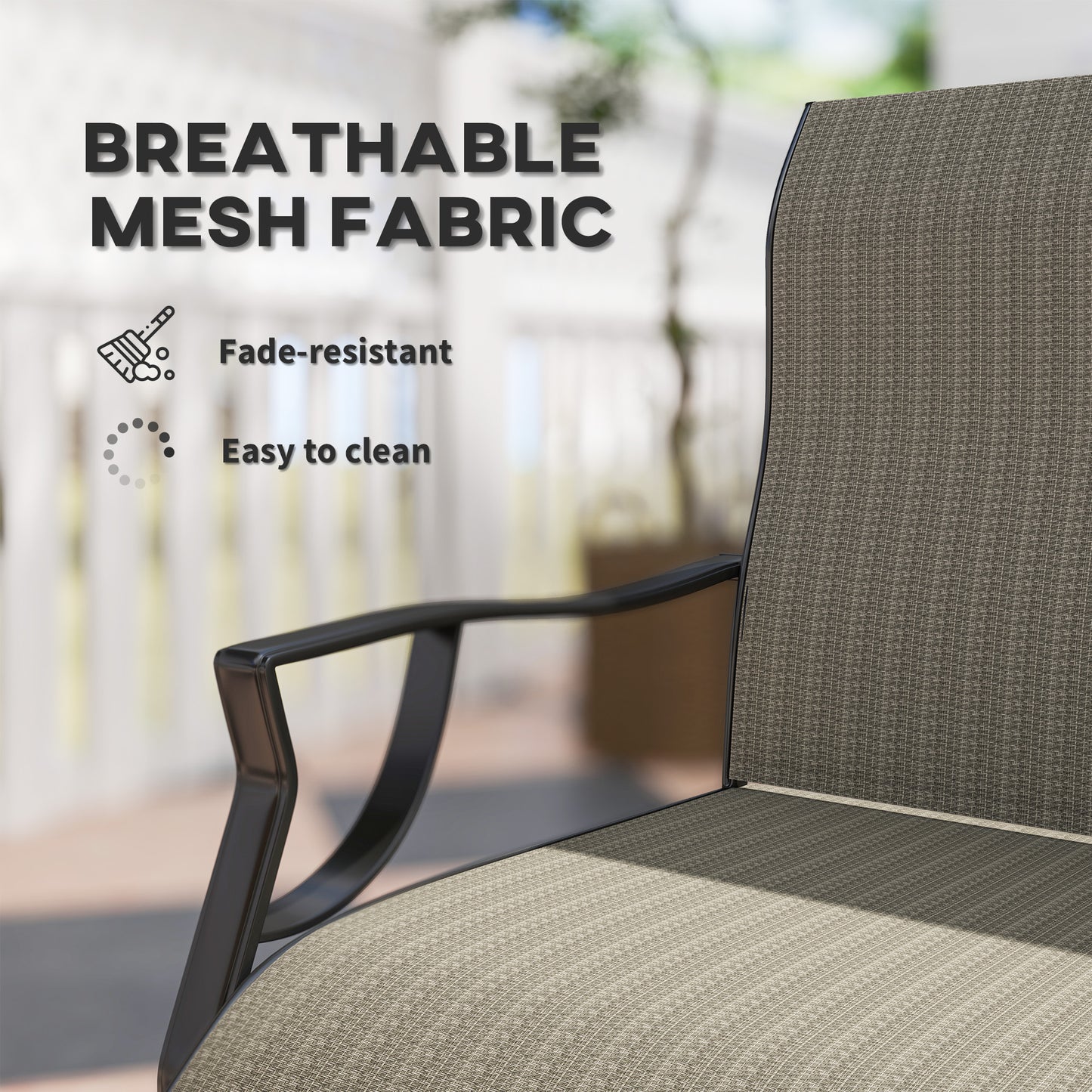 C Spring Motion Patio Chairs Set of 2 with Curved High Backrest, Armrest, All Weather Breathable Fabric, Metal Frame