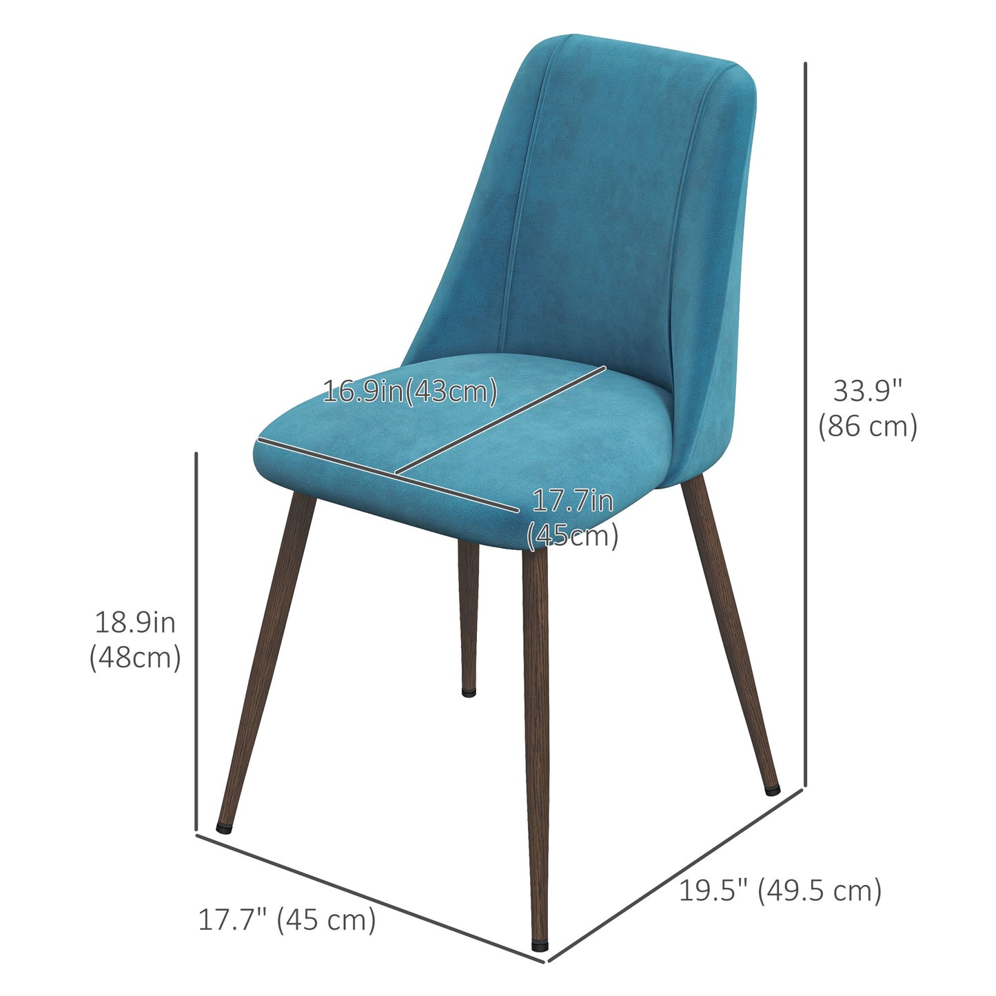 Upholstered Dining Chairs Set of 4, Velvet Accent Chair with Back and Wood-grain Steel Leg for Kitchen, Blue
