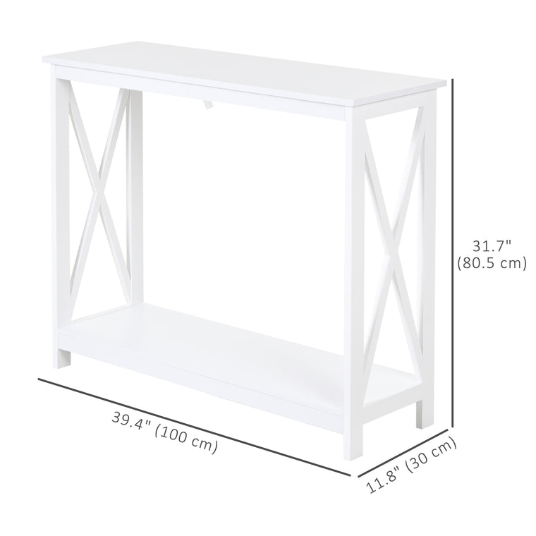 40" X-Design Console Table with Shelf - White
