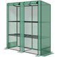 Lean-to Greenhouse with 3 Tier Shelves, Mini Greenhouse with 2 Roll-Up Doors for Indoor Outdoor, Green