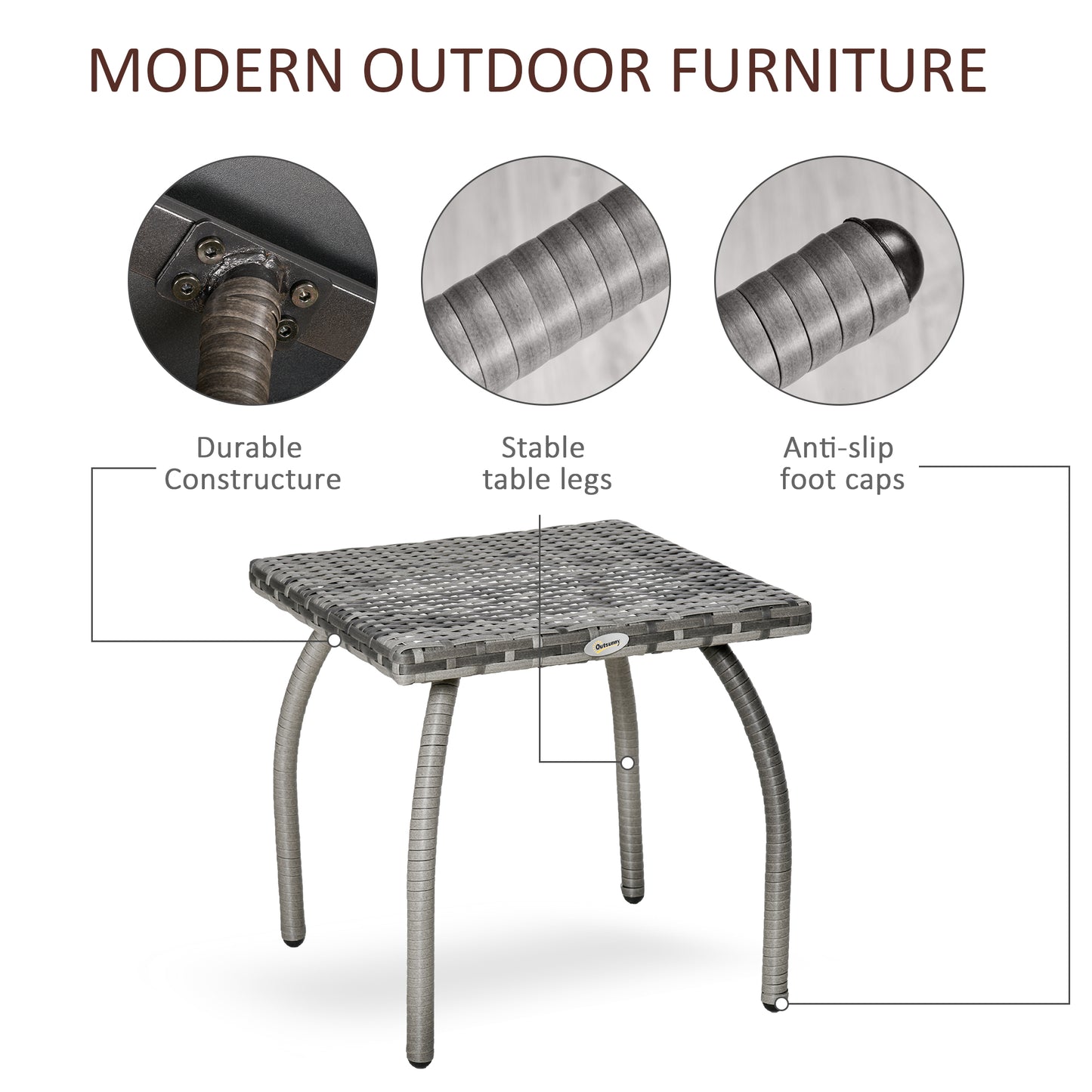 18" Rattan Coffee Table Outdoor Side Table Patio Wicker Furniture, Small Square with All-Weather PE for Garden, Balcony, Backyard, Poolside, Grey