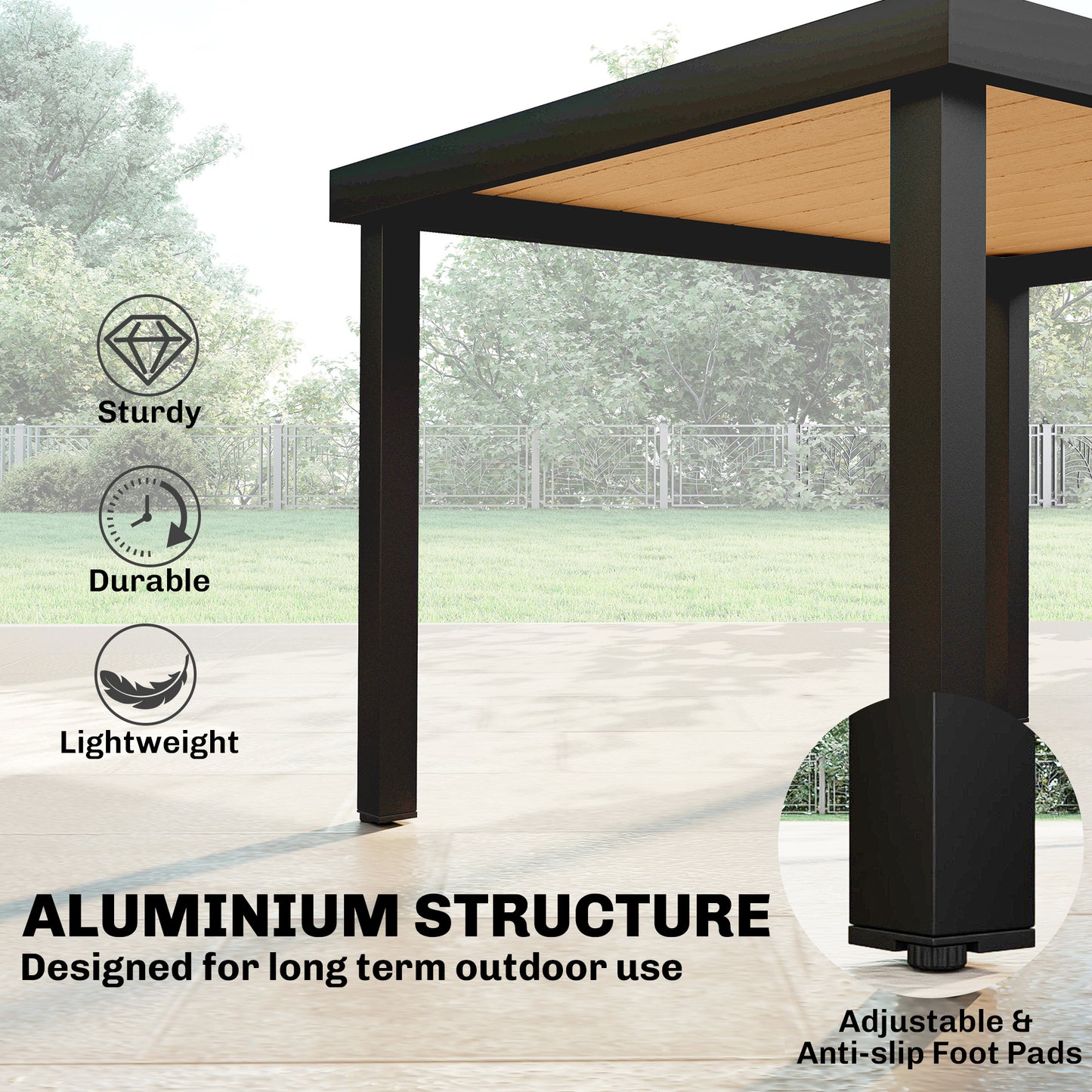 Aluminum Outdoor Dining Table for 6, Patio Rectangular Table, 47.2" x 35.4" x 29.1", Natural