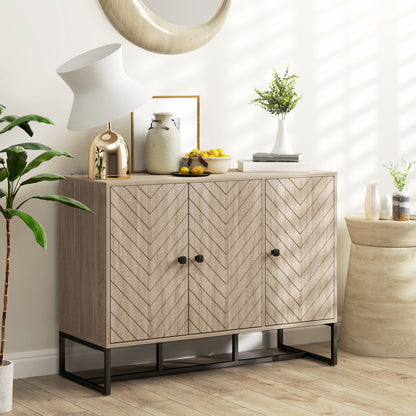 Sideboard Buffet Cabinet with 3 Chevron Doors - Oak
