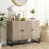 Modern Sideboard, Buffet Cabinet with Adjustable Shelves, 3 Chevron Doors for Living Room, Hallway, Oak Wood Grain