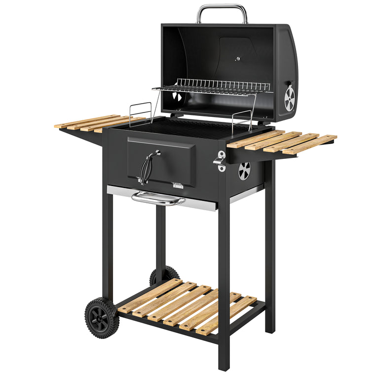 20" Charcoal BBQ Grill with Adjustable Pan & 3 Shelves