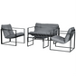 4 Piece Outdoor Furniture Set, Patio Conversation Set with Tempered Glass Table, Loveseat, Chairs, Cushions, Light Grey