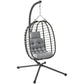 Hanging Egg Chair with Stand, Foldable Wicker Rattan Swing Chair with Thick Cushion, Headrest, Light Grey