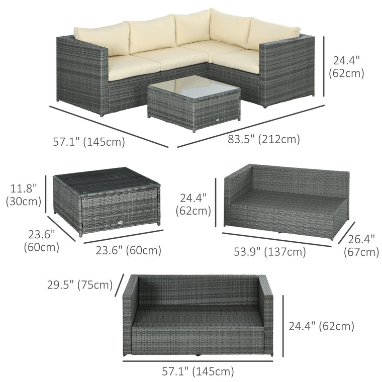 3-Piece Rattan Wicker Conversation Set with Coffee Table