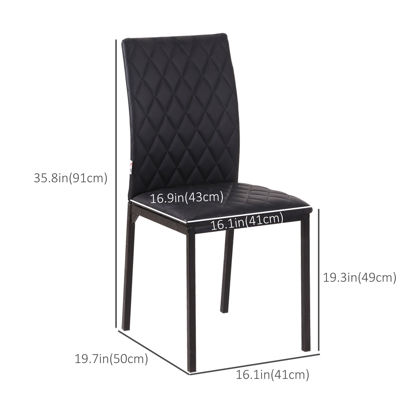 Modern Dining Chairs Set of 4, Upholstered Faux Leather Kitchen Chairs with Rhombic Tufting and Metal Legs for Living Room, Black
