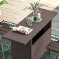 Bar Height Outdoor Rattan Table, Patio Wicker Bar Table with 2 Storage Shelves, 55.1" x 18.5" x 37", Brown