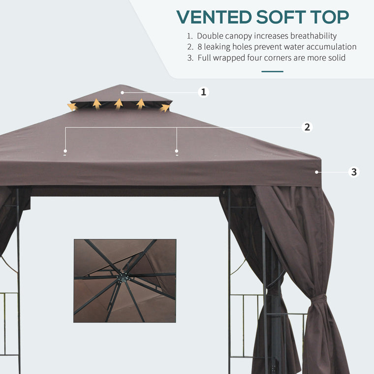 10' x 10' Brown Gazebo with Double-Tier Roof & Sidewalls