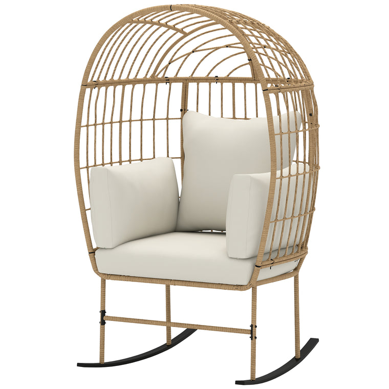 Oversized Wicker Rocking Egg Chair with Thick Cushions