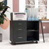 Modern Lateral Filing Cabinet, 3 Drawer File Cabinet for Letter and A4 Size Documents, Mobile, Printer Stand with Open Shelves, Rolling Wheels, Black