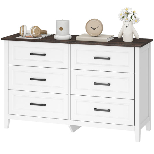 Wide 6-Drawer Bedroom Dresser - White
