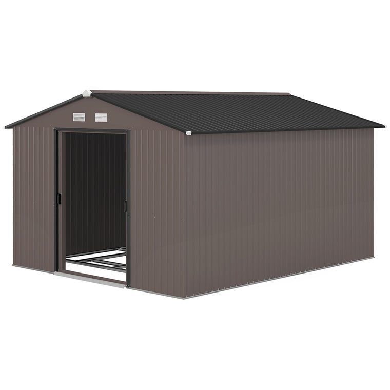 9' x 10.6' Metal Tool Shed with Double Doors and Foundation Kit