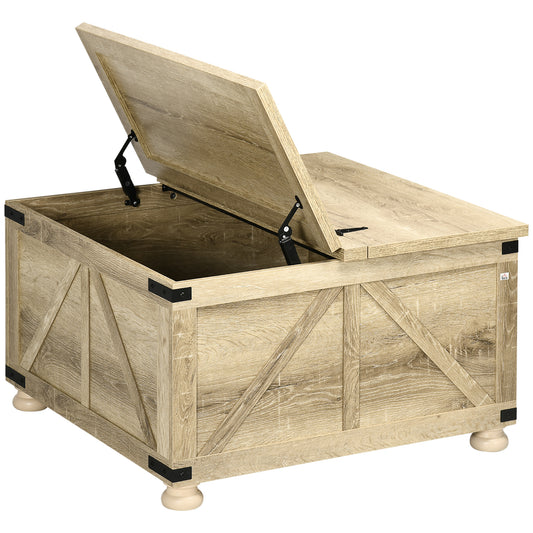 Square Coffee Table with Flip-Top Storage - Oak