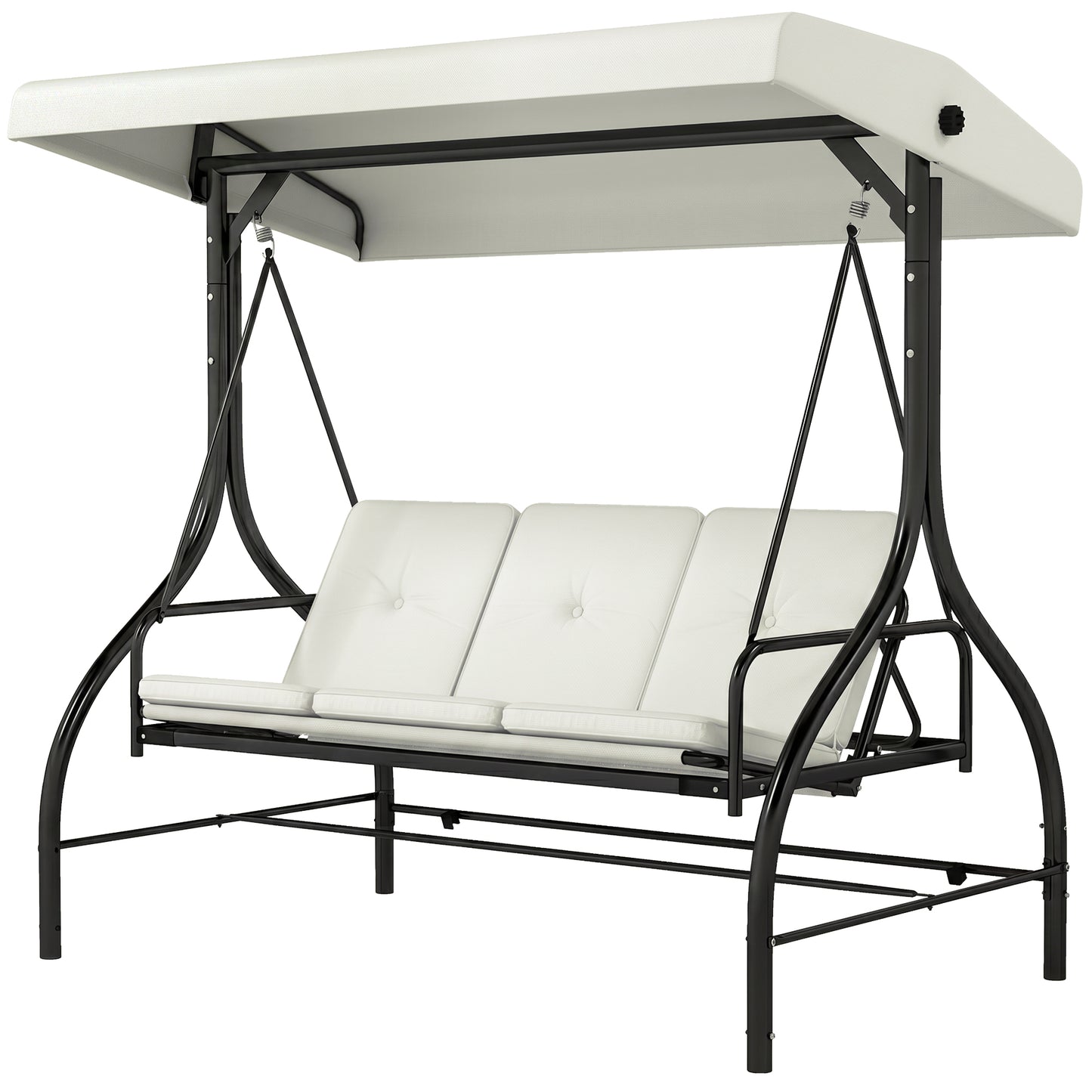 Convertible Patio Swing Bed with Canopy and Cushions, 3 Seater Porch Swing for Outdoor, Backyard, Garden, Beige