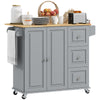 Rolling Kitchen Cart with Drop Leaf and Drawers - Grey