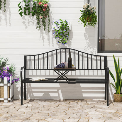 Black Metal Bench with Retractable Middle Table