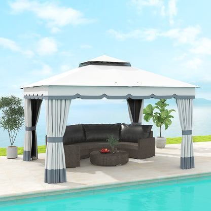 10' x 12' Double Roof Gazebo Canopy with Netting & Curtains