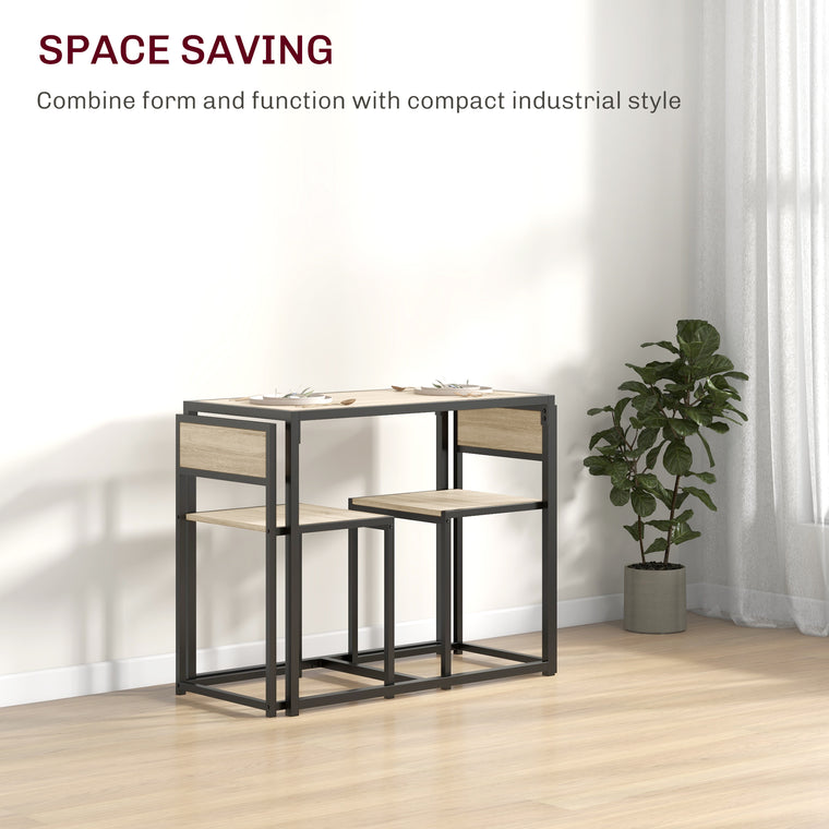 3-Piece Industrial Dining Table Set for 2 - Oak