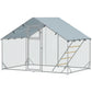 Large Metal Chicken Run with Waterproof & UV-Resistant Cover, Feeding Door, Hanging Feeder, Perch for 6-8 Chickens