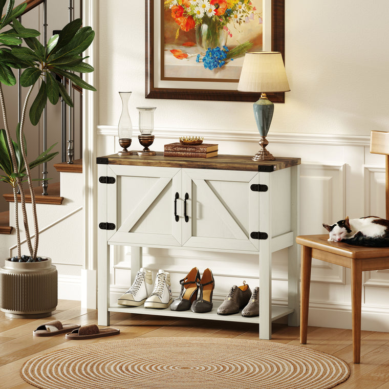 Farmhouse Storage Cabinet with Barn Doors - White