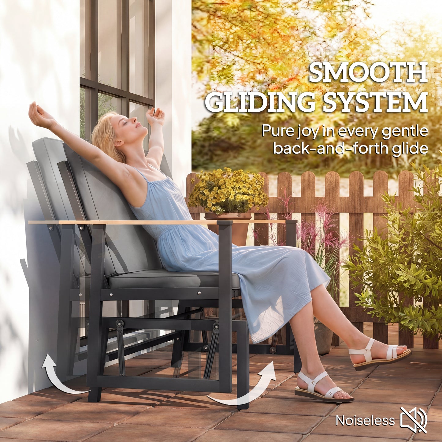 Outdoor Glider Bench for 2 Person, Patio Glider Loveseat with Thick Cushions for Garden Balcony Porch, Dark Grey