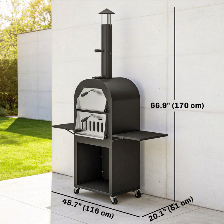Wood-Fired Pizza Oven with Shelves and Cabinet