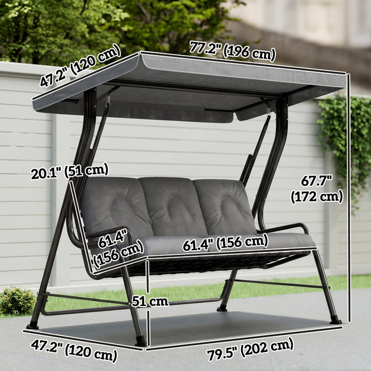 3-Person Patio Swing Chair with Canopy