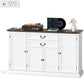 Farmhouse Sideboard with Charging Station and Thickened Top, 58" Buffet Cabinet with 2 Soft-Close Drawers, White
