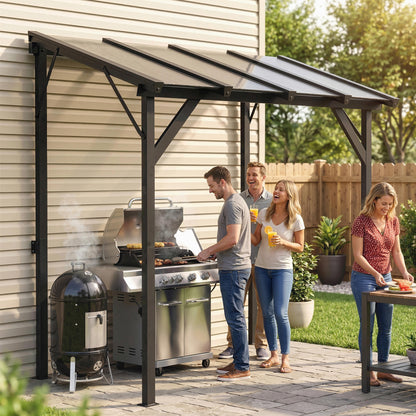 Hardtop Lean-To Grill Gazebo with Polycarbonate Roof