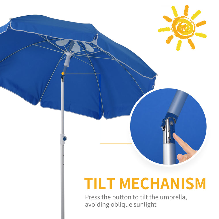 6.4ft Blue Arc Beach Umbrella with Aluminum Pole & Carry Bag