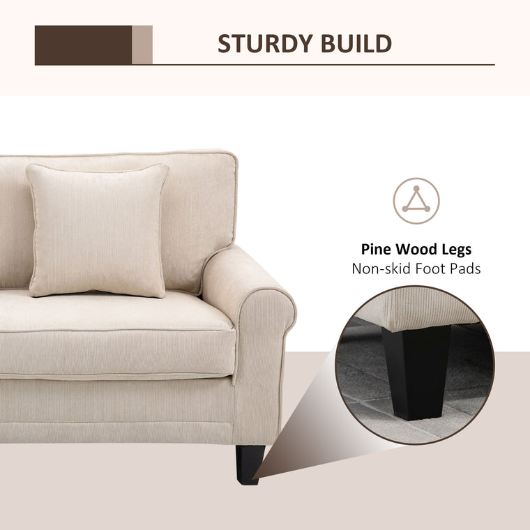 3-Seater Corduroy Sofa with Wood Legs