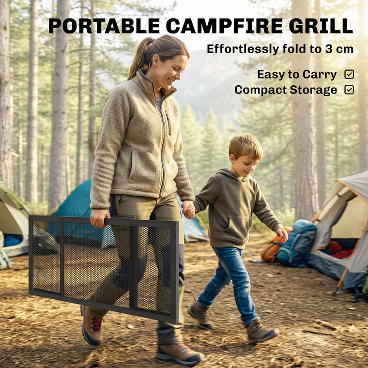 36" x 18" Black Folding Campfire Grill with Steel Grate