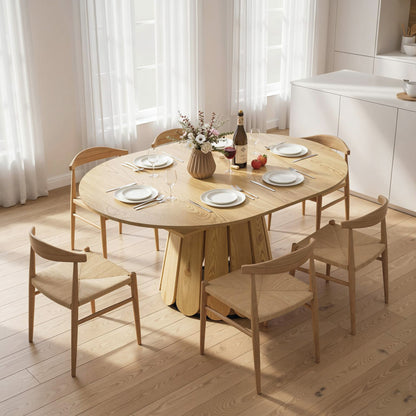 Extendable Round-to-Oval Dining Table with Shelf - Natural