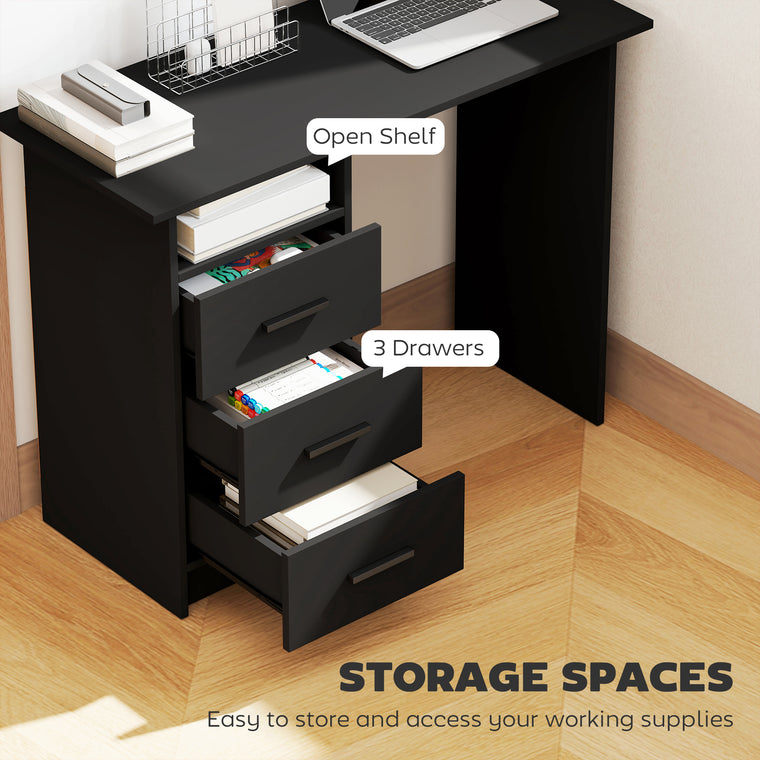 39" Computer Desk with 3 Drawers - Black