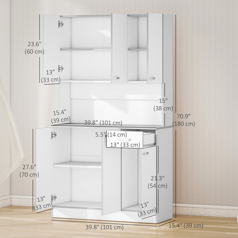 71" Buffet with Hutch and Microwave Stand - White