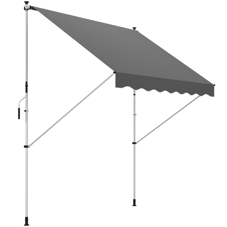 10' x 5' Grey Manual Retractable Awning with Support Pole