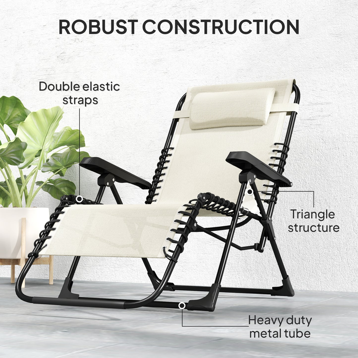Folding Zero Gravity Chair, 5-Position Adjustable Outdoor Lounge Chair Recliner with Headrest, Beige