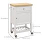 Kitchen Cart on Wheels, Rolling Kitchen Island Cart with Wood Top, Towel Rack, Drawer and Shelf for Dining Area, White