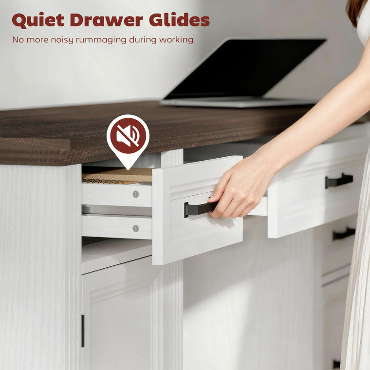 58" Executive Desk with Soft-Close File Drawer - White