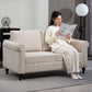 Vintage Loveseat, Upholstered Love Seat Furniture, Fabric 2 Seater Sofa with Rolled Arms, Rubber Wood Legs, Beige