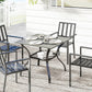 Outdoor Dining Table for 4, Square Patio Table with Umbrella Hole, Shelf, Slatted Faux Wood Steel Top, Grey