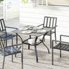 Outdoor Dining Table for 4, Square Patio Table with Umbrella Hole, Shelf, Slatted Faux Wood Steel Top, Grey