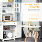 Coastal Style Kitchen Buffet and Hutch Wooden Storage Cupboard with Framed Glass Door LouveredCabinet Drawers Microwave Space for Dining Room Living Room White