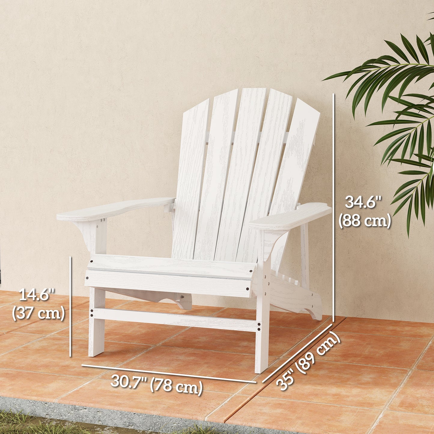 Wood Adirondack Chair, Outdoor Patio Muskoka Chair with Slatted Design for Deck, Garden, Backyard, Fire Pit, White