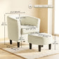 Accent Chair Modern Upholstered Living Room Chair with Ottoman and Pocket Spring Cushion Cream White