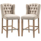 Counter Height Bar Stools Set of 2, Upholstered Bar Chairs with Nailhead Backrest and Footrest, Modern Barstools for Kitchen, Dining Room, Beige